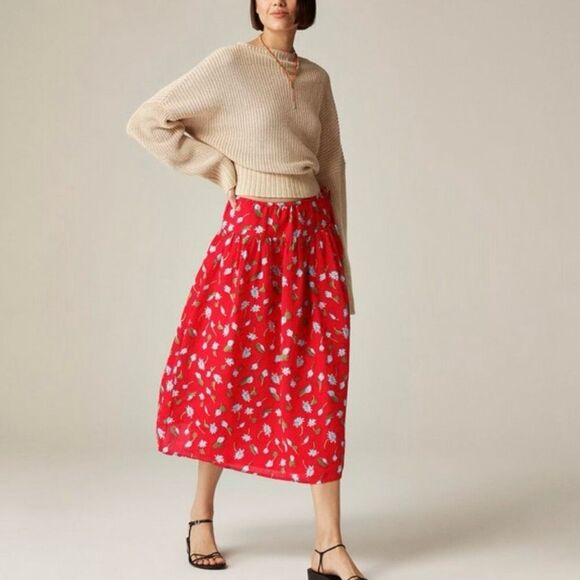 J. Crew Side-tie skirt in ramie Red Multi Size XS Petite NWT CK952 - Picture 1 of 9